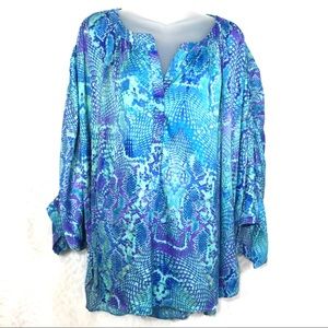 Jennifer Lopez reptile snake print blue blouse 3x